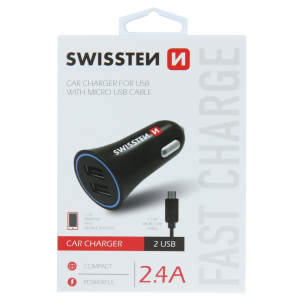 SWISSTEN CAR CHARGER, 2xUSB + MICRO-USB KABEL