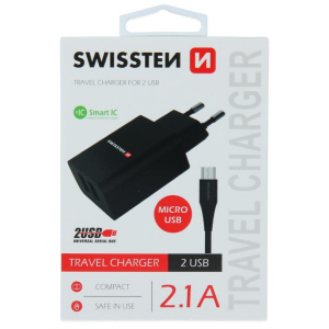 SWISSTEN TRAVEL CHARGER, 2xUSB + MICRO USB Kabel 1,2 M