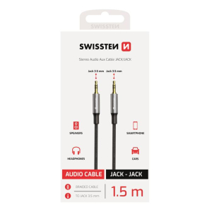 Swissten AUX Audiokabel 3,5mm hane-hane, 1,5 M Svart
