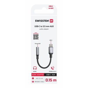 Swissten Hörlursadapter, USB-C-3,5 mm hona, 15cm, Svart