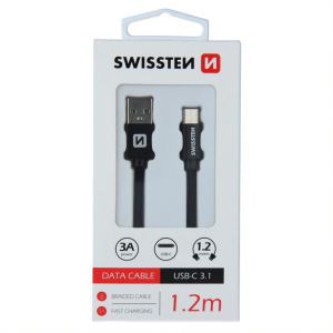 SWISSTEN Textilkabel USB / USB-C 1.2 M Svart