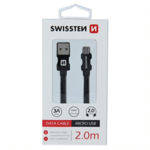 SWISSTEN Textilkabel USB / MICRO USB 2 M Svart