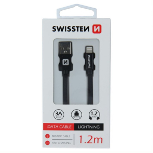 SWISSTEN Textilkabel USB / LIGHTNING 1.2 M Svart