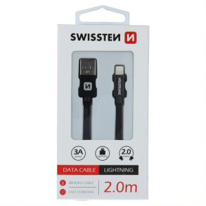 SWISSTEN Textilkabel USB / LIGHTNING 2 M Svart