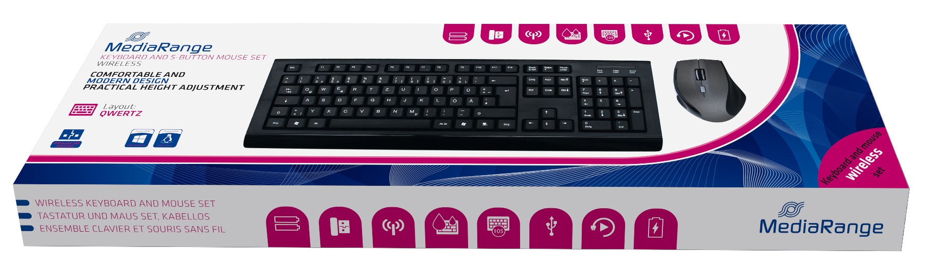 Trådlöst tangentbord och 5-knapps optisk mus-set, (SE/FI), svart
